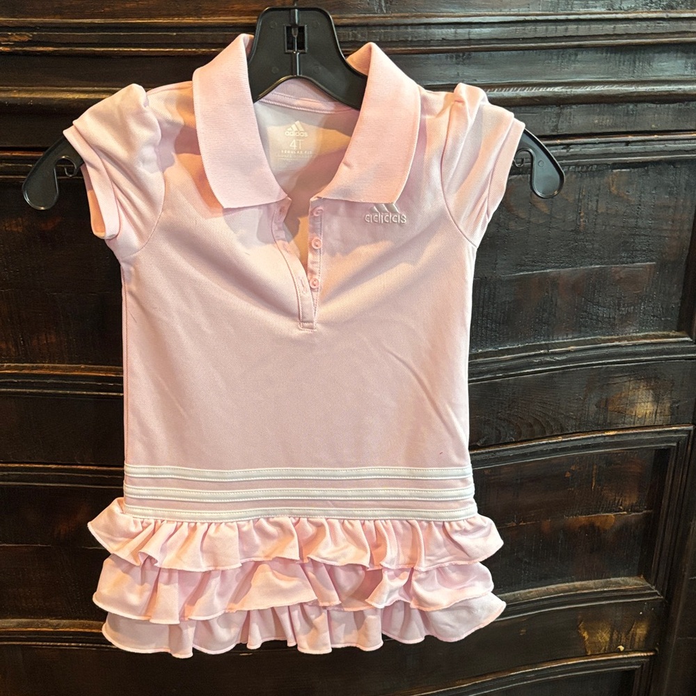 Adidas Kids Light Pink Polo with Ruffle Detail